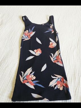 Navy Floral Tank Top with Coral, Red and Blue Accents